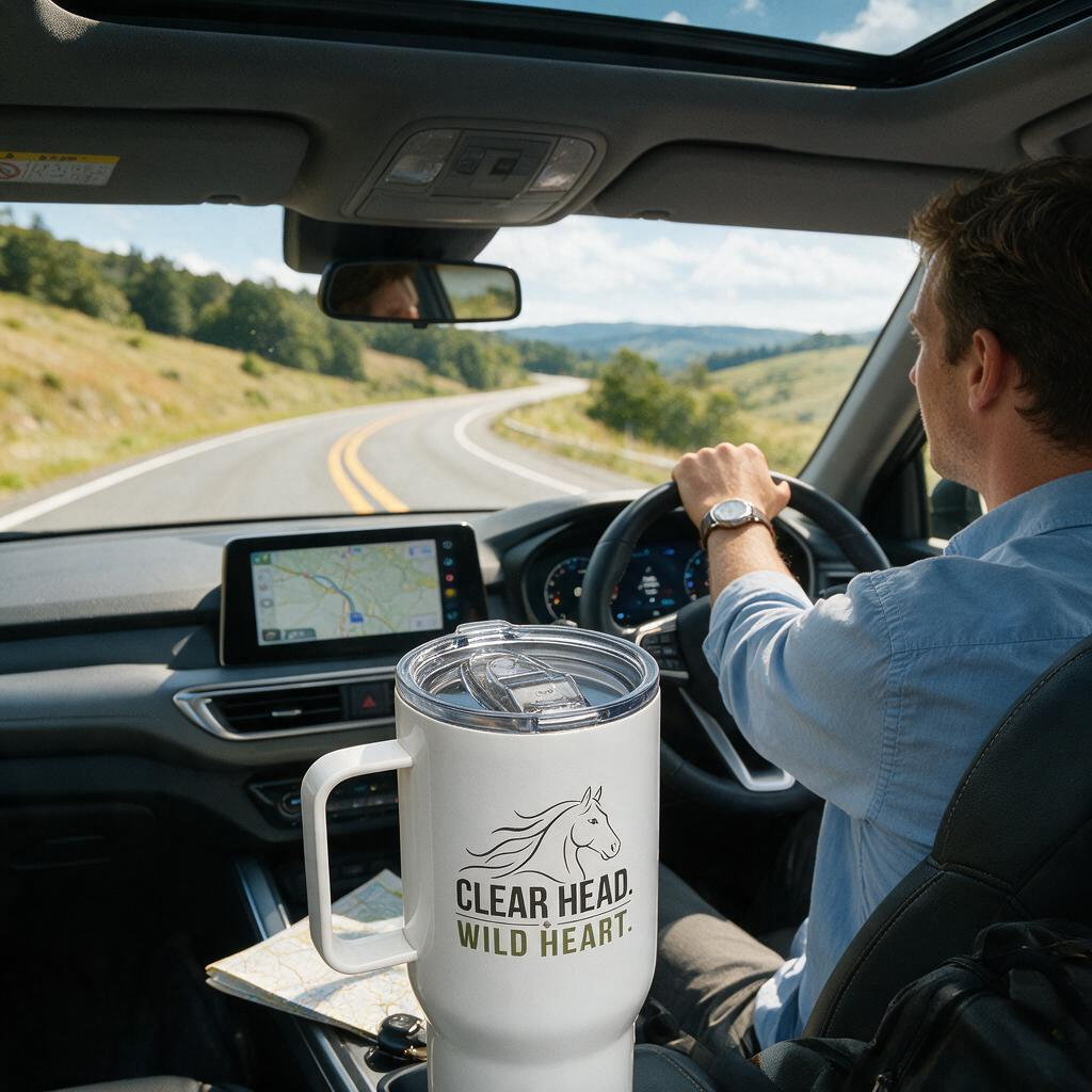 Clear Head. Wild Heart. Travel Mug with Handle