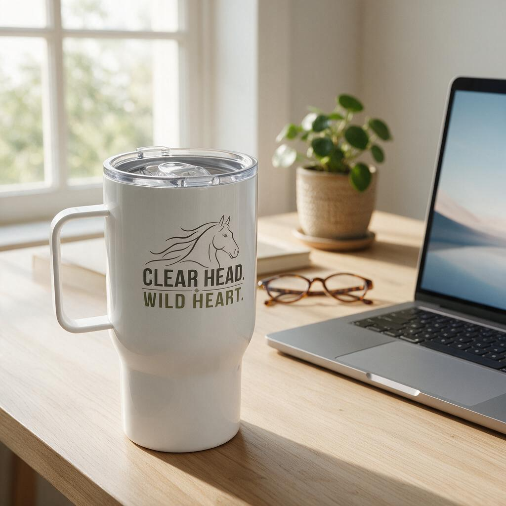 Clear Head. Wild Heart. Travel Mug with Handle